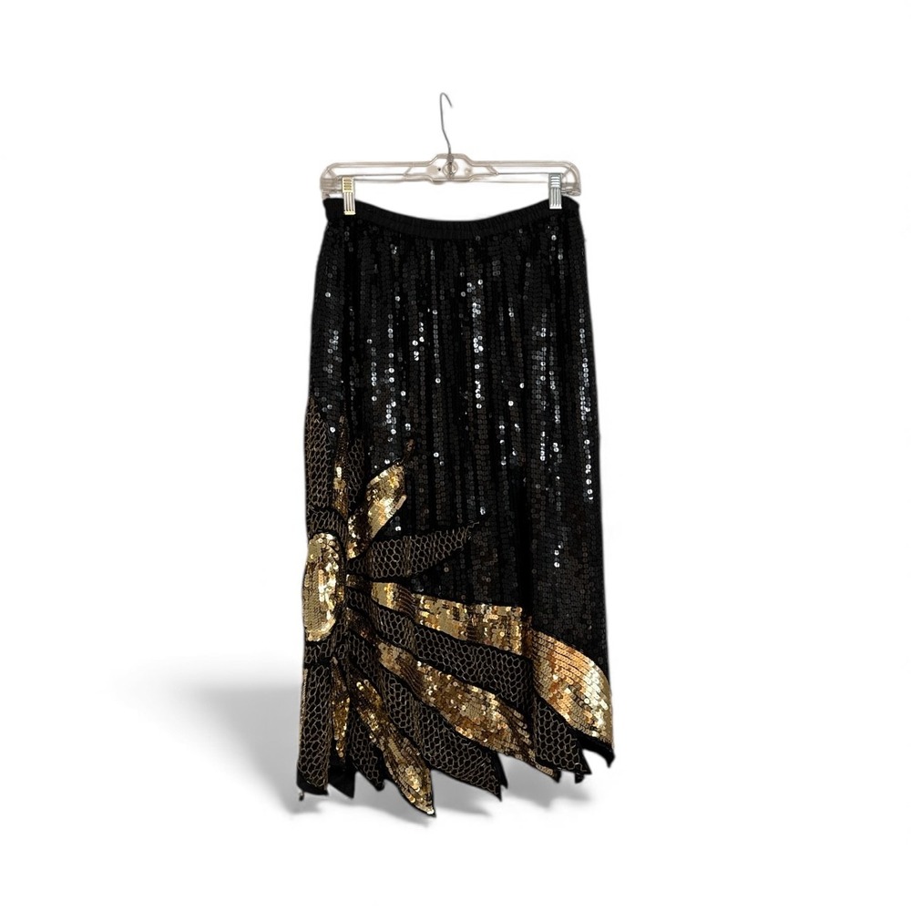 Jean For Joseph Le Bon Silk Sequin Black Sunburst‎ Floral Skirt Size 18